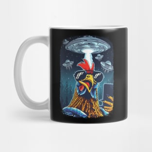 Rooster UFO Funny Chicken Meme Invasion Retro Alien Mug